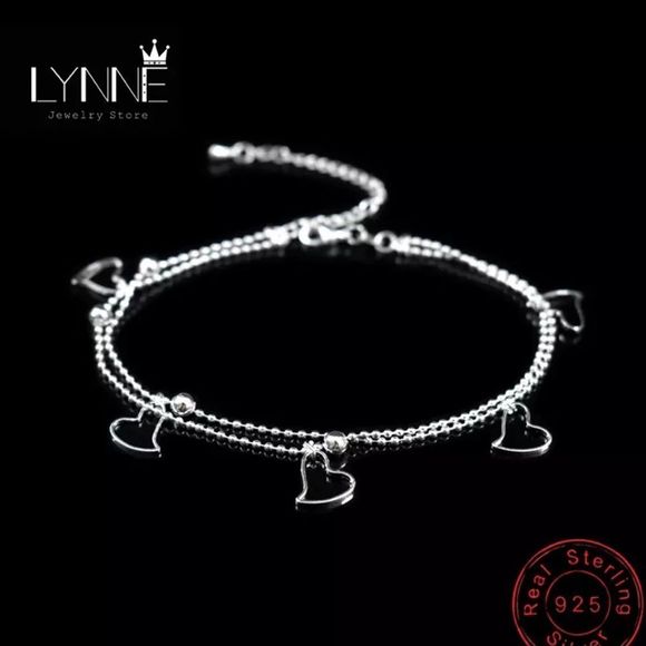 Jewelry - New Sterling Silver Heart Pendant Anklets Bracelet 8” Length